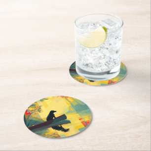 Nature Minimalist Black Labrador Canoe Round Paper Coaster
