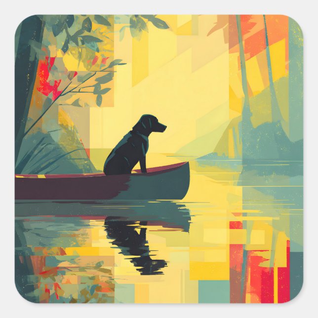 Nature Minimalist Black Labrador Canoe Square Sticker (Front)