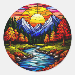 Nature Mosaic Art Design – Elegant Scenic Decor Classic Round Sticker