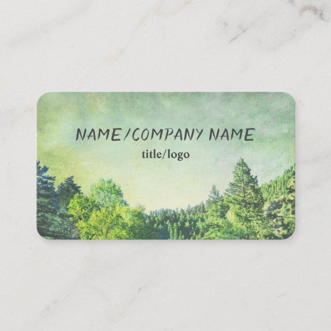 nature mountain pine trees distressed green custom business card (Front)