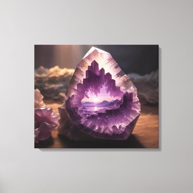  Nature Mountain Sunrise Crystal Amethyst Canvas Print (Front)