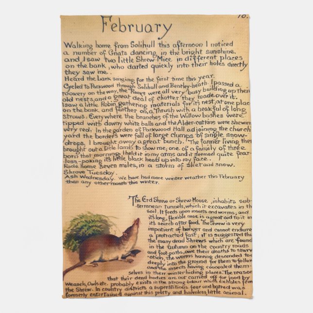 Nature Notes February by Edith Holden Tea Towel    (Vertical)