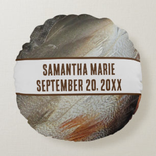 Nature Nursery Feathers Grey Brown Gender Neutral Round Pillow