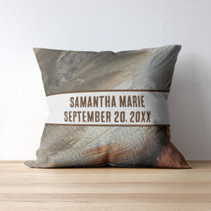 Nature Nursery Feathers Grey Brown Gender Neutral Throw Pillow