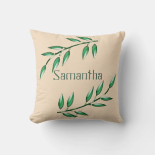 Nature Nursery Green Leaves Baby Name Throw Pillow