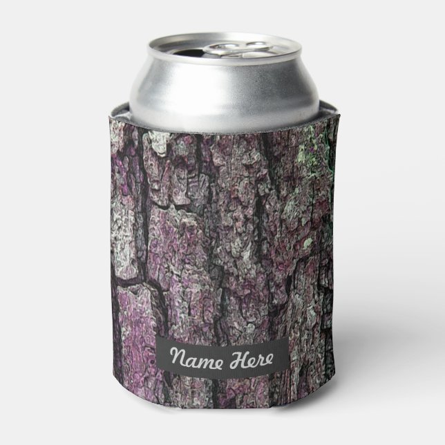 Nature Old Pine Bark Purple with any Name Can Cooler (Can Front)