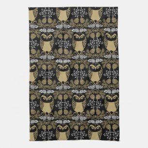 Nature Owl Folk Art Kitchen Towel