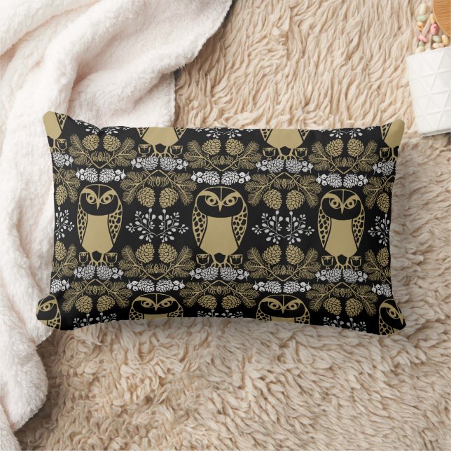 Nature Owl Folk Art Lumbar Pillow (Blanket)
