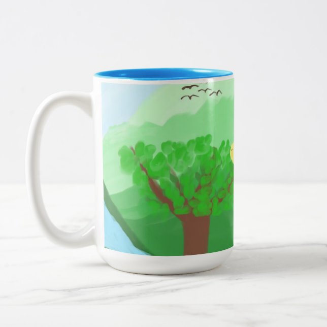 Nature painted with acrylic colours art Two-Tone coffee mug (Left)