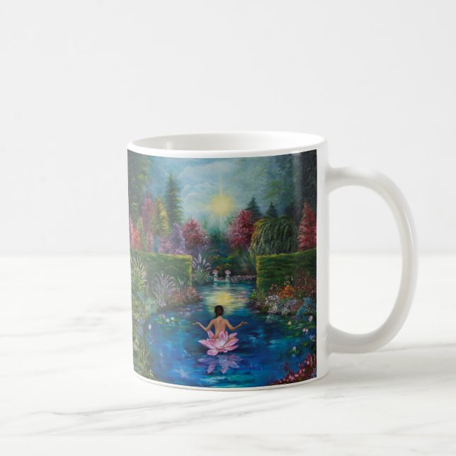 Nature painting - lotus garden lady coffee mug (Right)