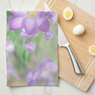 Nature Pale Pastel Purple Crocus Flowers Kitchen Towel