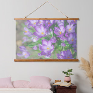 Nature Pale Purple Pastel Crocus Flowers Floral Hanging Tapestry