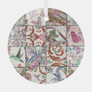 Nature Patchwork: Chic Seamless Background Glass Ornament