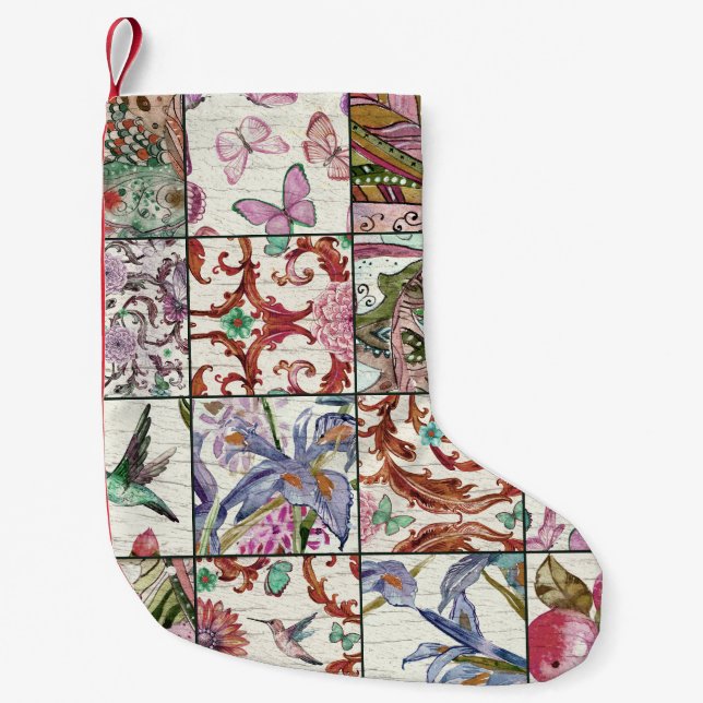 Nature Patchwork: Chic Seamless Background Small Christmas Stocking (Front)