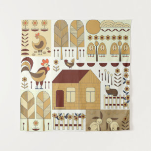 Nature pattern, cottagecore, gardening. Fence, flo Tapestry