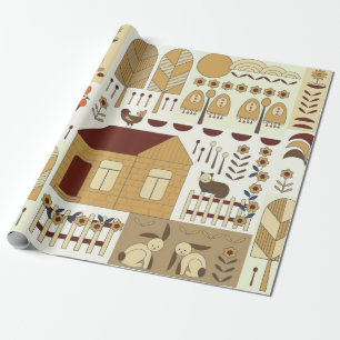 Nature pattern, cottagecore, gardening. Fence, flo Wrapping Paper