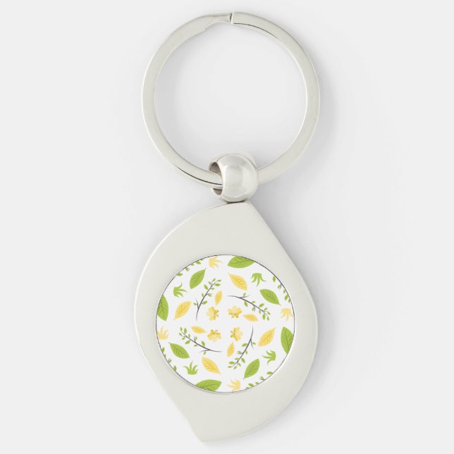 Nature Pattern Leaves Drawing Sketch Flowers  Keychain (Front)