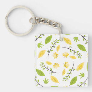 Nature Pattern Leaves Drawing Sketch Flowers Keychain