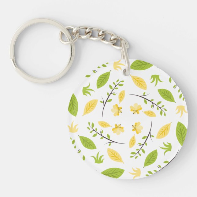 Nature Pattern Leaves Drawing Sketch Flowers Keychain (Front)