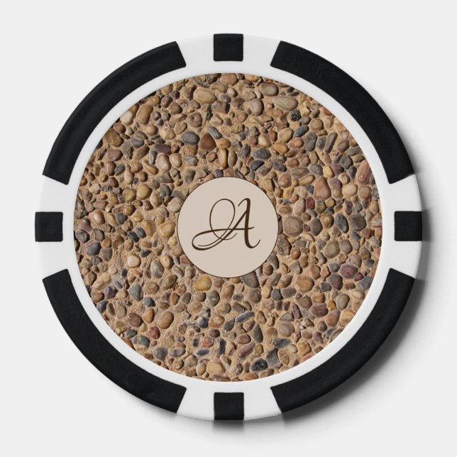 Nature Pebble Stones Photo with Monogram Poker Chips (Front)