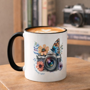 Nature Photographer Floral Butterfly Black Handle Mug