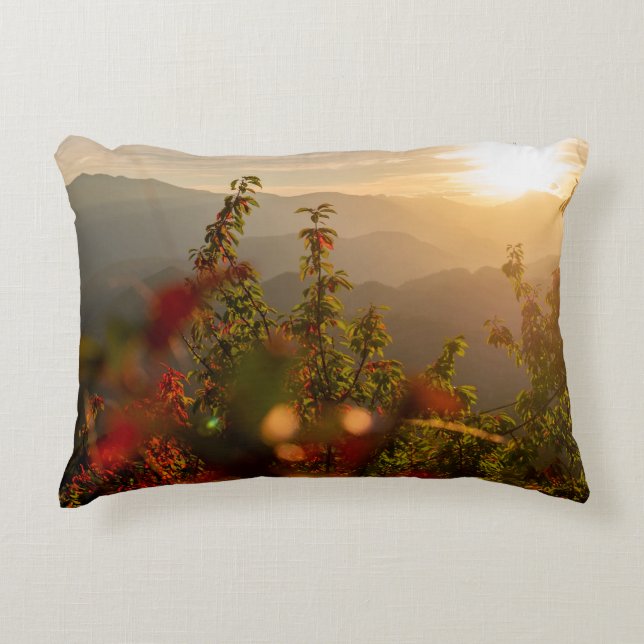 NATURE PHOTOGRAPHY OF GREEN TREES OVERLOOKING MOUN ACCENT PILLOW (Front)