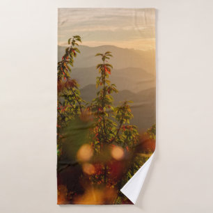 Nature photography of green trees overlooking moun bath towel