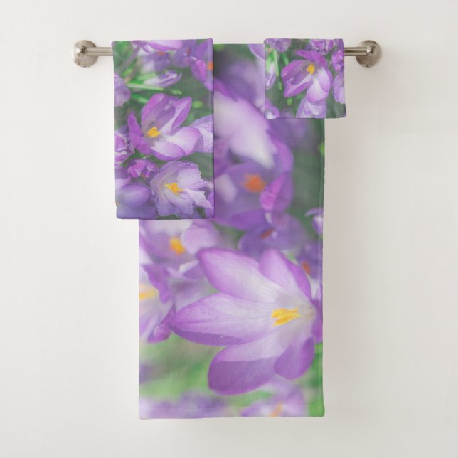 Nature Purple Crocus Flowers  Bath Towel Set (Insitu)