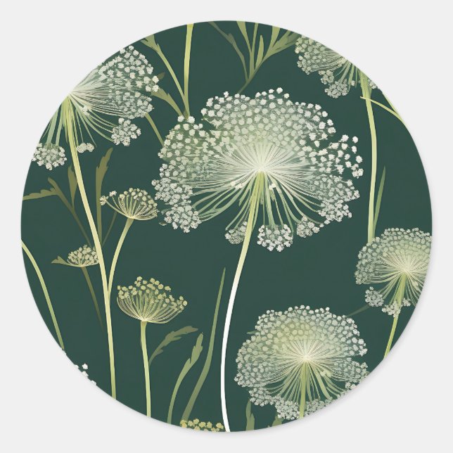 Nature Queen Anne's Lace Pattern Classic Round Sticker (Front)
