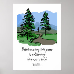 Nature Quote Hand Drawn Pine Trees Hiking Outdoors Poster