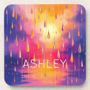 Nature Rain Droplets Watecolor Colourful  Coaster