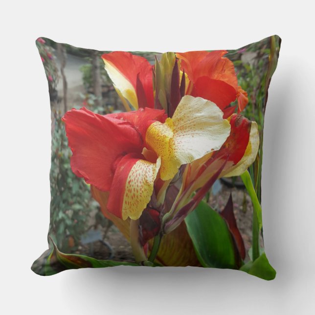 Nature Red Flower Floral Photography Throw Pillow (Front)