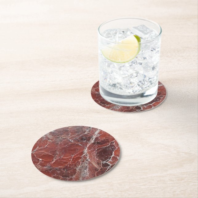Nature Red Marble Pattern Round Paper Coaster (Insitu)