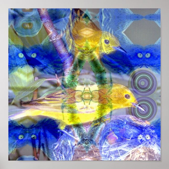 Nature Reflections I - Gold & Blue Birds Poster (Front)