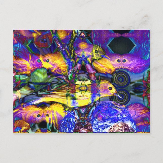 Nature Reflections II - Violet & Gold Birds Postcard (Front)
