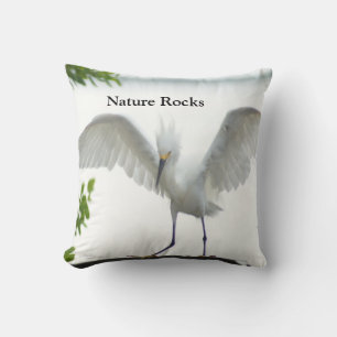 Nature Rocks Egret Throw Pillow