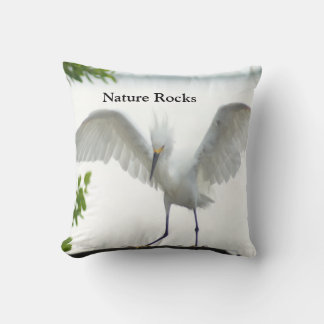 Nature Rocks Egret Throw Pillow