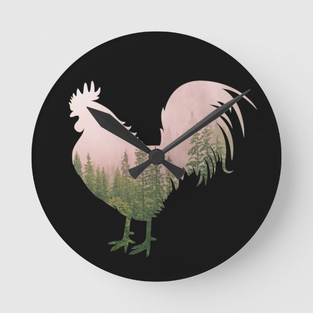 NATURE ROOSTER CHICKEN FOREST STYLE ROUND CLOCK (Front)