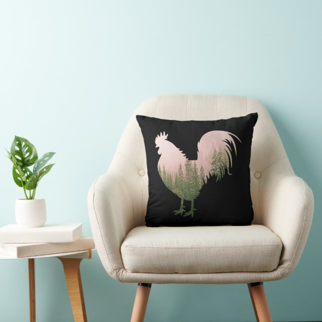 NATURE ROOSTER CHICKEN FOREST STYLE THROW PILLOW (Chair)