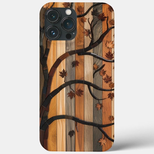  Nature’s Art: Wooden Plank Tree Mosaic Phone Case (Back)