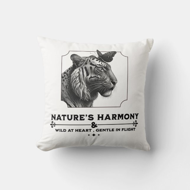 Nature’s Harmony, The Tiger and The Butterfly Throw Pillow (Front)