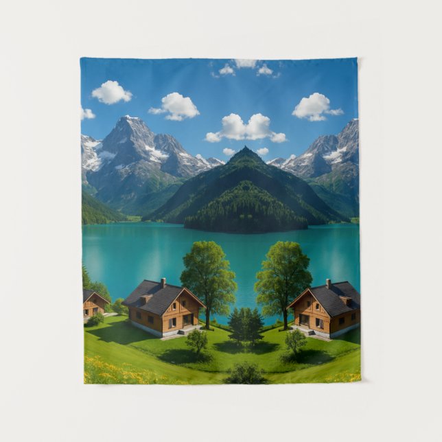 "Nature’s Masterpiece: Mountain Serenity for Your  Tapestry (Front)