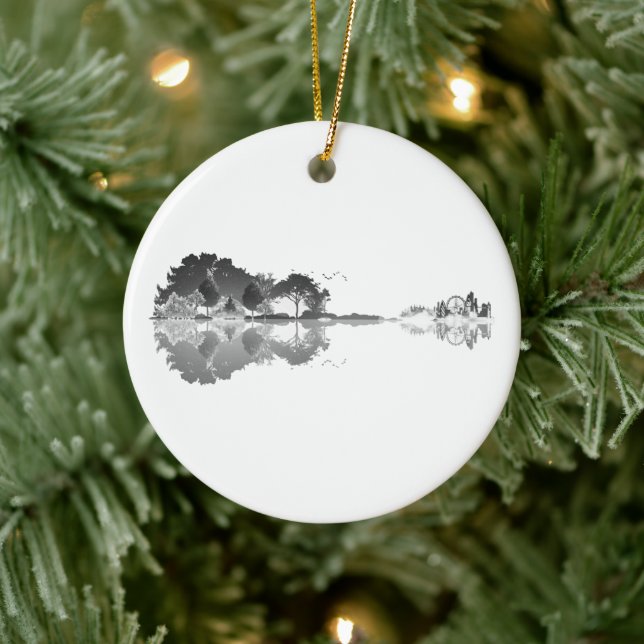 Nature’s Song: Forest Landscape Guitar Art Ceramic Ornament (Tree)