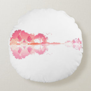 Nature’s Song: Forest Landscape Guitar Art Round Pillow