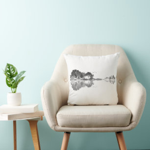Nature’s Song: Forest Landscape Guitar Art Throw Pillow
