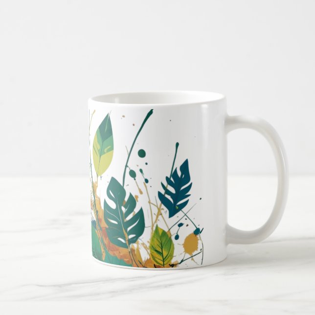 Nature’s Splash – Vibrant Abstract Leaf Art for  Coffee Mug (Right)