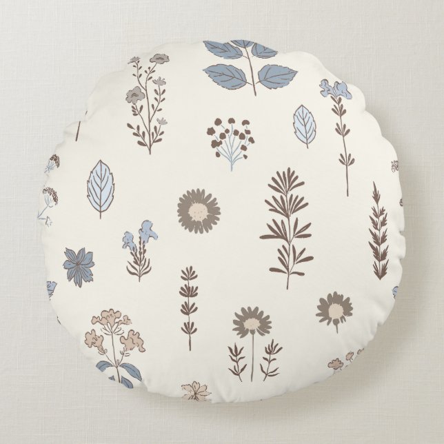 Nature’s Touch Blue Brown Round Pillow (Front)