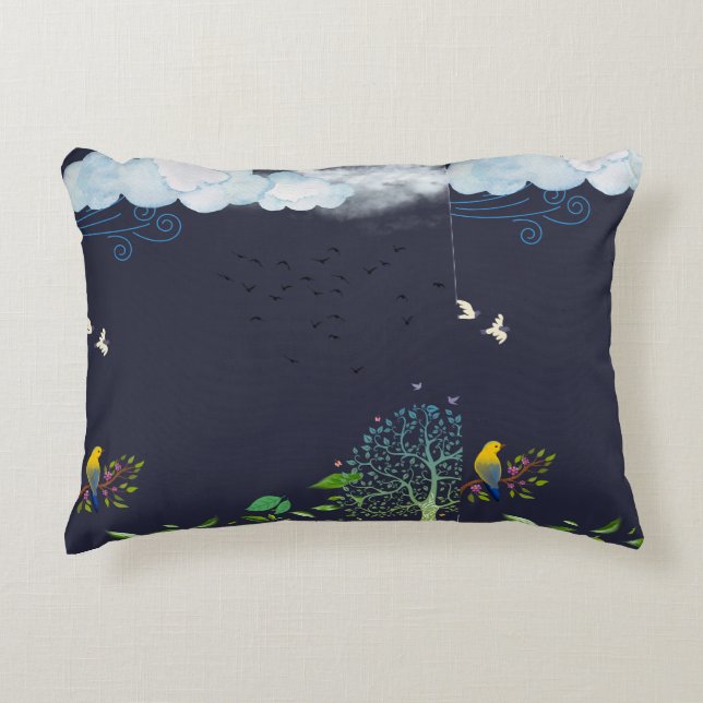 Nature’s Whisper – Birds and Clouds Decorative Pil Accent Pillow (Front)