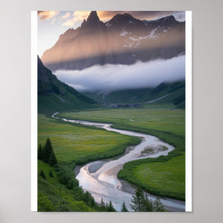Nature Scene Poster Wall Art | Mountain Forest 