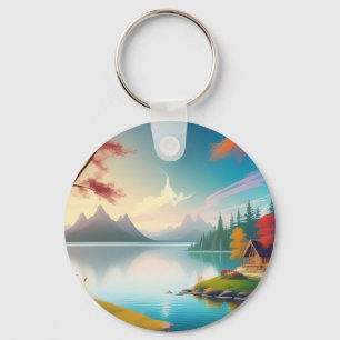 Nature Scenery with A Lake and Cottage-456786  Keychain
